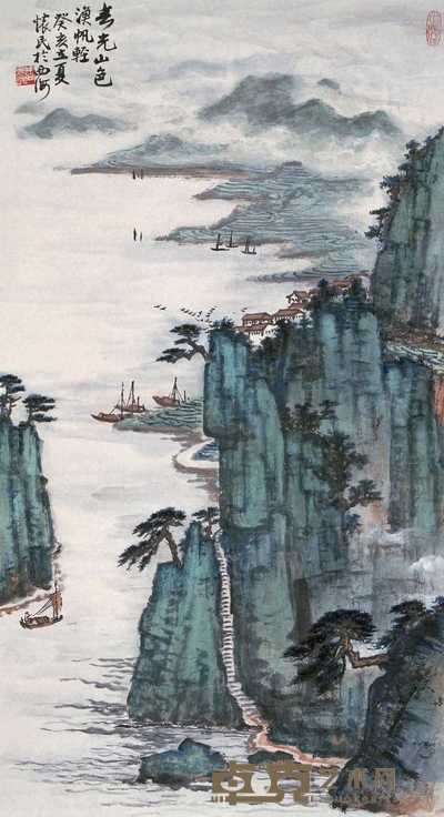 周怀民 1983年作 春光山色渔帆轻 立轴 89×43cm